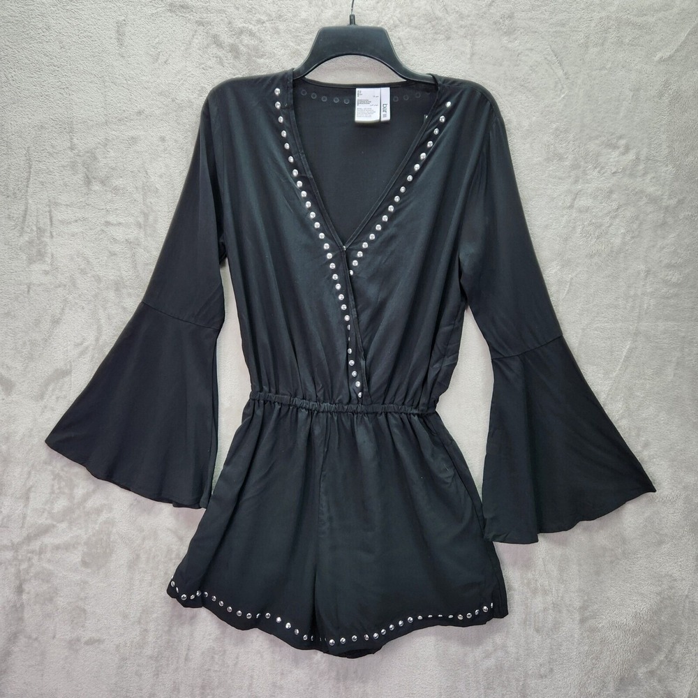 Bar III Womens Size XL Black Tell Me‎ About It Stud Swim Cover-Up Romper Studded